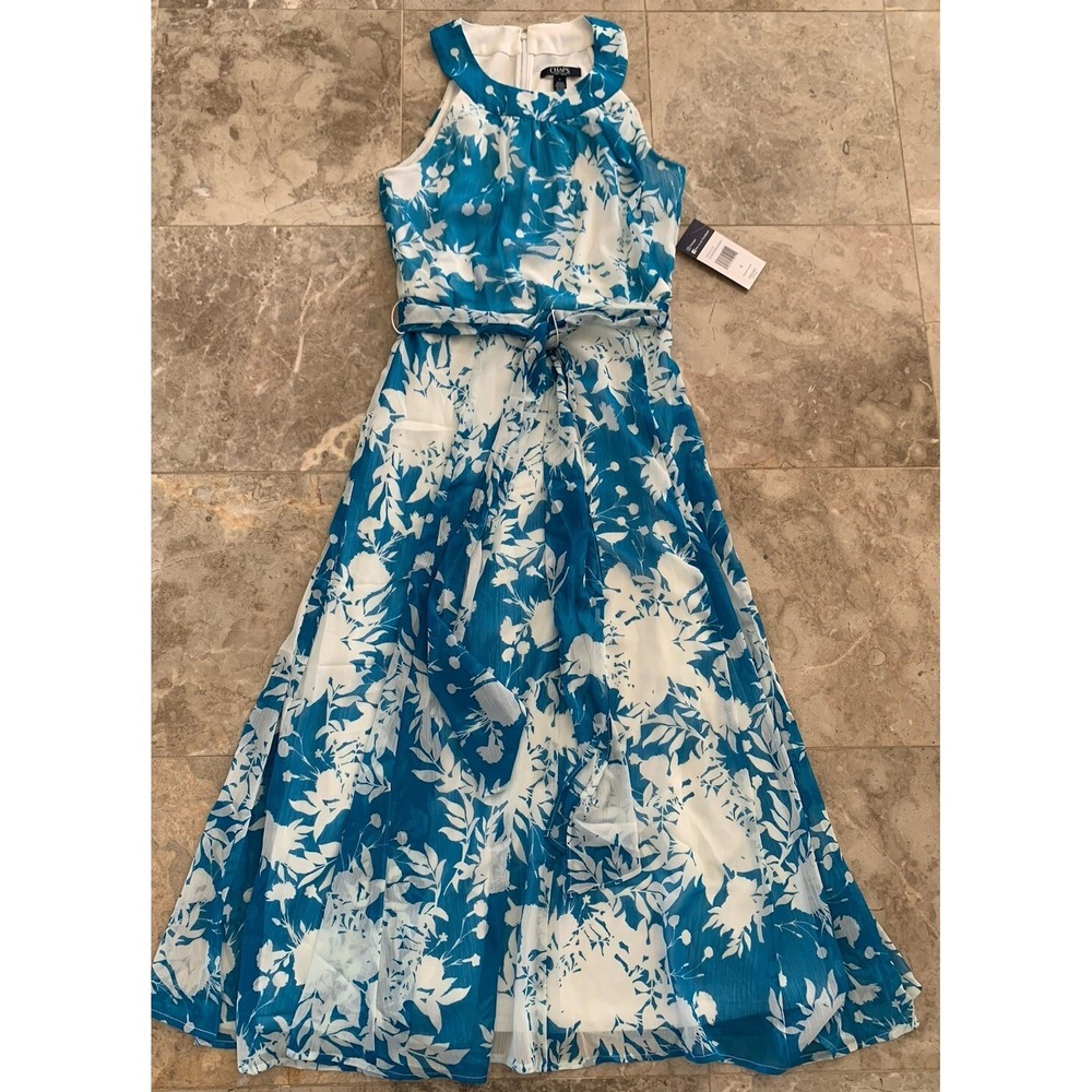 Chaps Teal and White Floral Maxi Dress